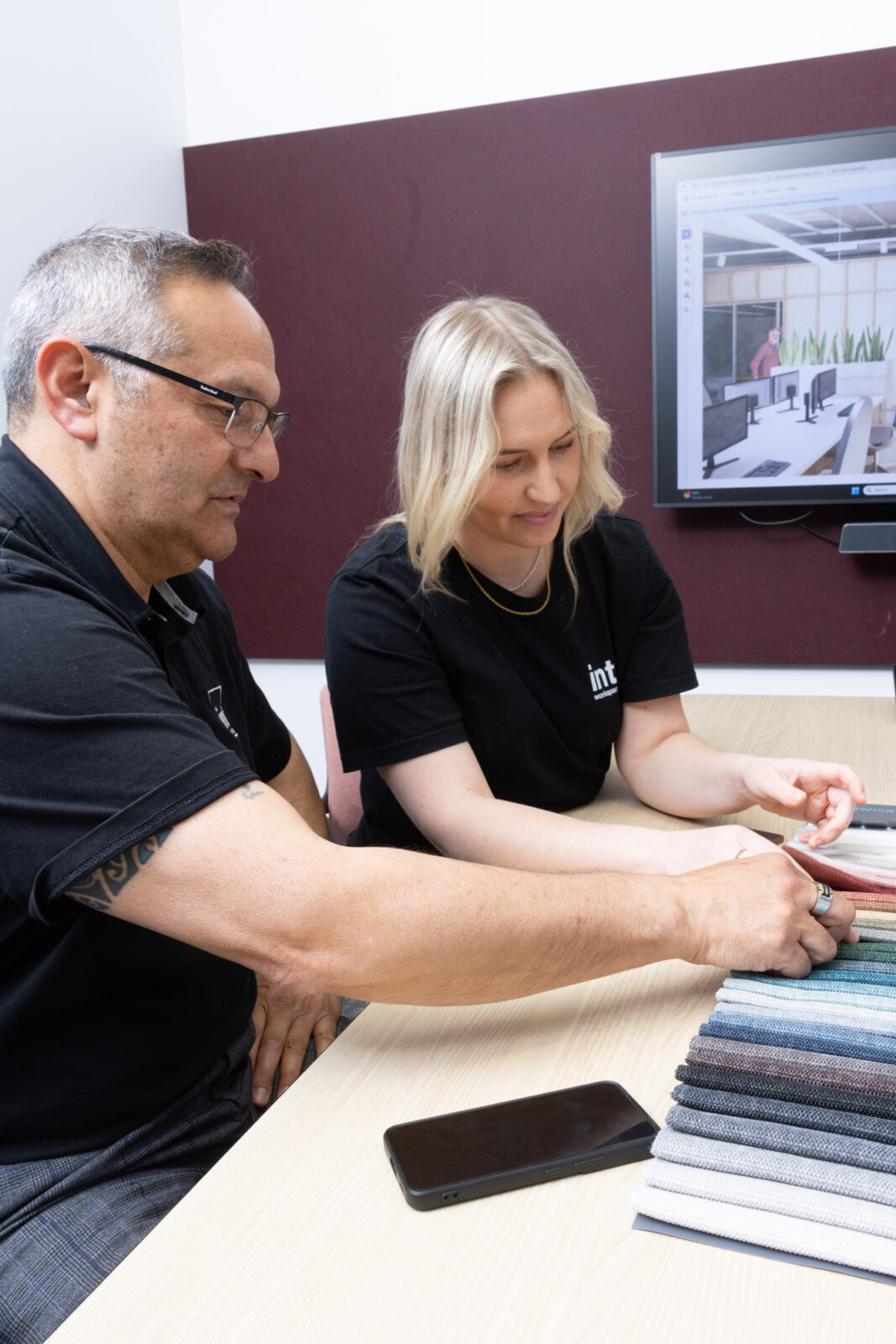 Richard and Kate review fabric samples