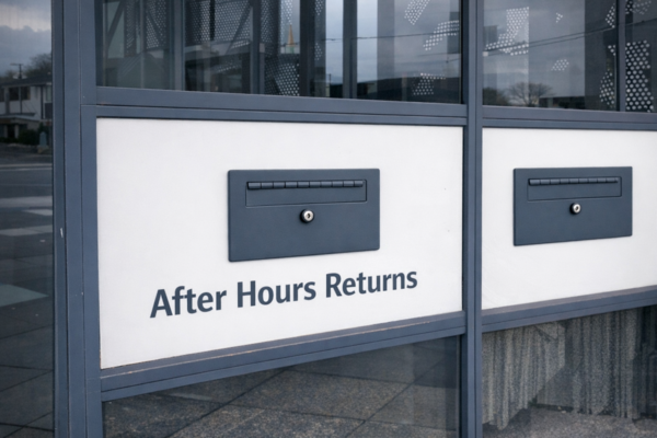 External Returns Bin Face Plate and Shute - Powdercoated